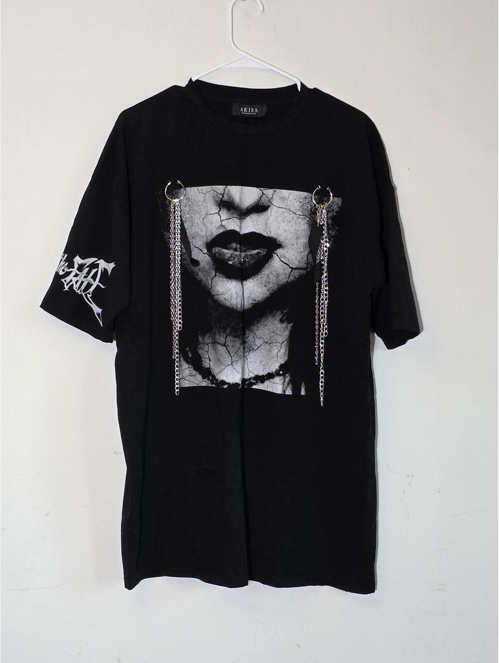 Akira "Escape the Fate" Graphic Tee with Piercing & Chain Details - Size S NWOT